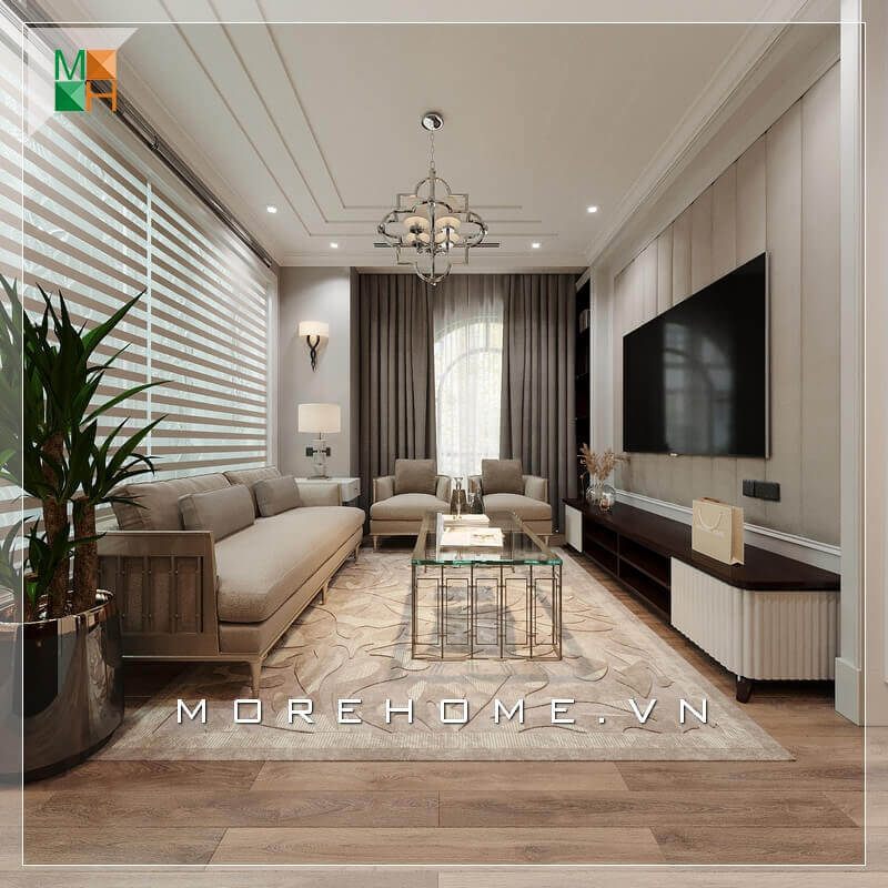Mẫu kệ tivi gỗ ấn tượng kết hợp giữa sắc nâu trầm và trắng tinh khôi, hoàn hảo cho phòng khách chung cư, nhà phố